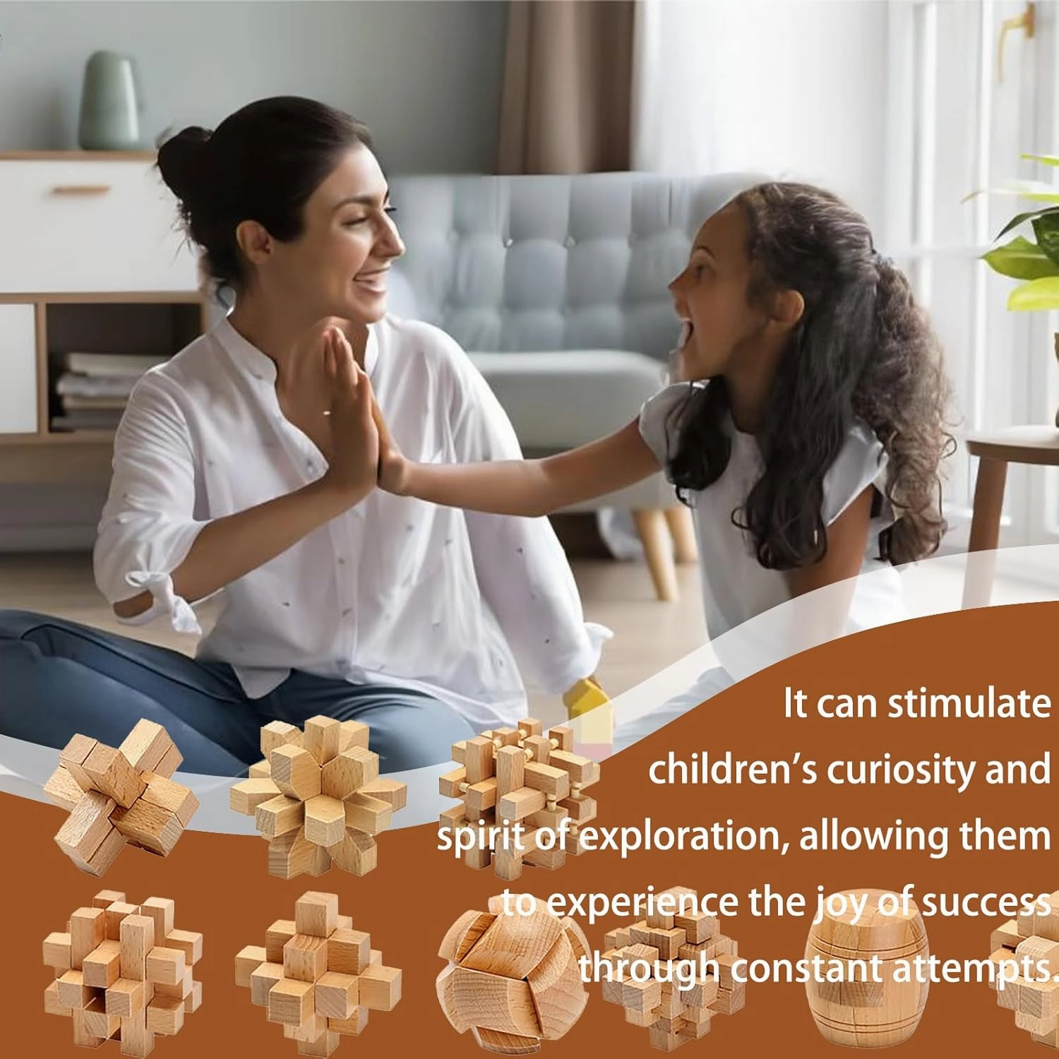 9pcs Wooden Brain Teaser Puzzles, Interlocking Games for IQ Test, Intellectual 3D Assembling Educational Toy Set for Teens and Adults(9 Puzzle Set#C03)