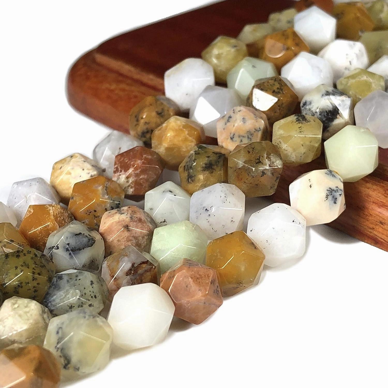 ABCGEMS Nevada Golden Sage Agate Beads with Dendritics (A Mesmerizing Cutting Technique That Illuminates The Brilliance of Each Bead Like Stars in The Night Sky) Stllar-Star-Cut 8mm