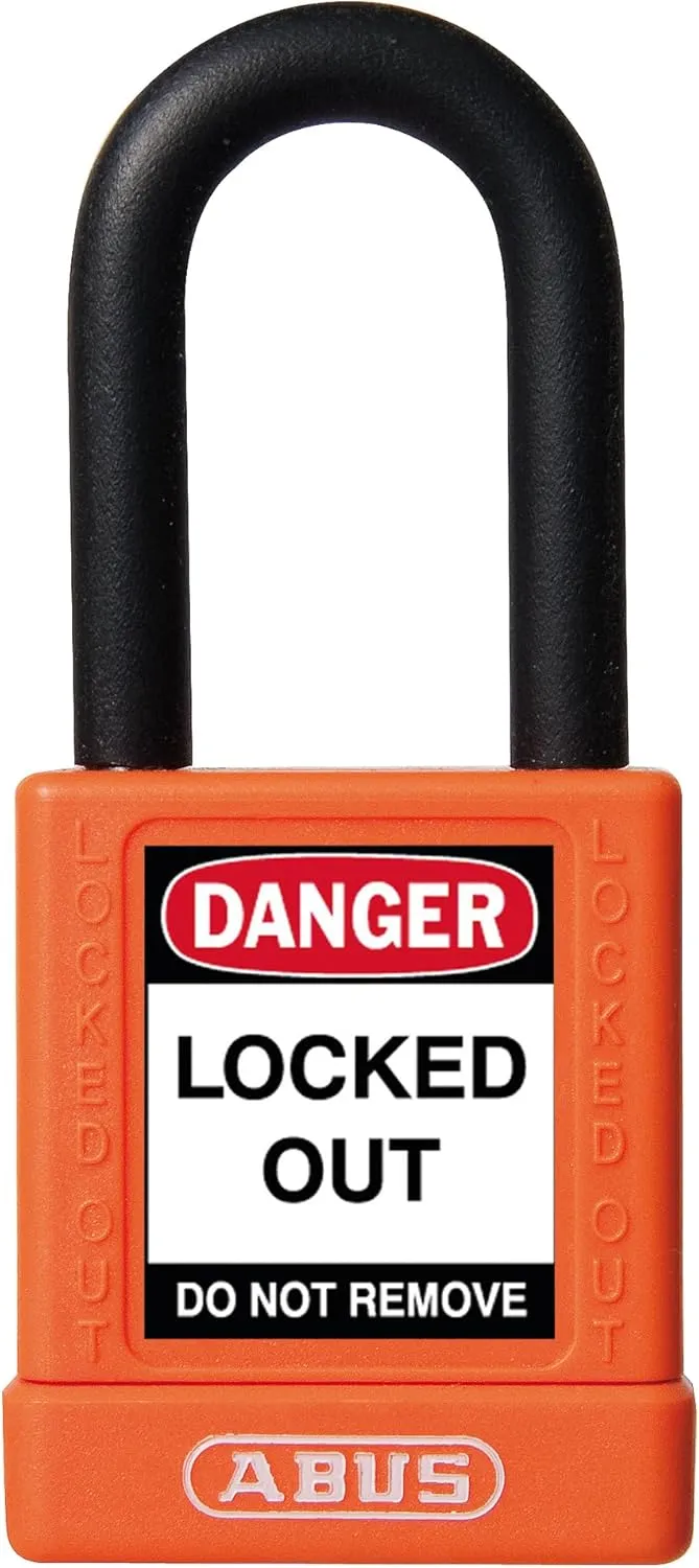ABUS Orange Lockout Tagout Premium Solid Body Safety Padlock - OSHA Compliant Loto Lock Insulated Against Electric Shock, Keyed Different, 1 Key Per Lock