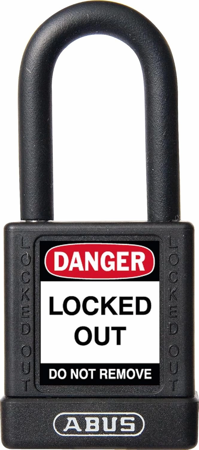 ABUS Black Lockout Tagout Premium Solid Body Safety Padlock - OSHA Compliant Loto Lock Insulated Against Electric Shock, Keyed Different, 1 Key Per Lock