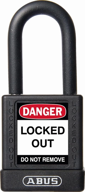ABUS Black Lockout Tagout Premium Solid Body Safety Padlock - OSHA Compliant Loto Lock Insulated Against Electric Shock, Keyed Different, 1 Key Per Lock