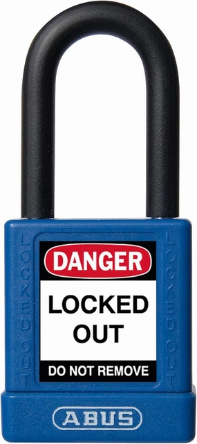 ABUS Blue Lockout Tagout Premium Solid Body Safety Padlock - OSHA Compliant Loto Lock Insulated Against Electric Shock, Keyed Different, 1 Key Per Lock