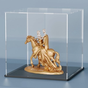 Acrylic Box with Matt Black Base, Simple Self-Assembly Clear Acrylic Display Case, 8 Inch Cube Dustproof Showcase with Lid for Collectibles, Toys and Jewelry (8x8x8 inch)