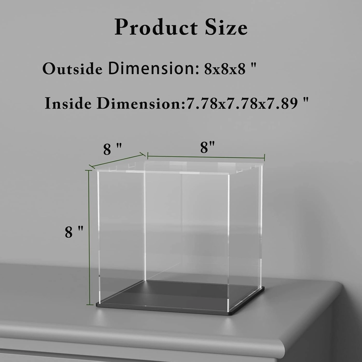 Acrylic Box with Matt Black Base, Simple Self-Assembly Clear Acrylic Display Case, 8 Inch Cube Dustproof Showcase with Lid for Collectibles, Toys and Jewelry (8x8x8 inch)