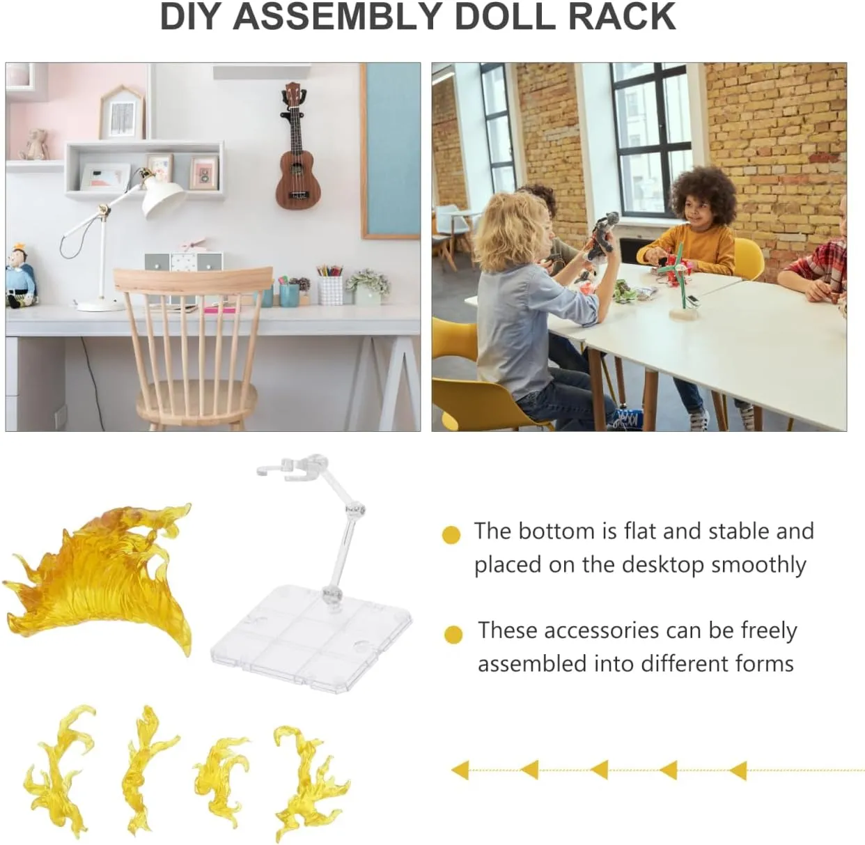 Action Figure Stand, 1PCS Assembly Action Figure Display Holder Base Doll Model Support Stand Compatible with HG RG SD SHF 1/144 Toy, Yellow