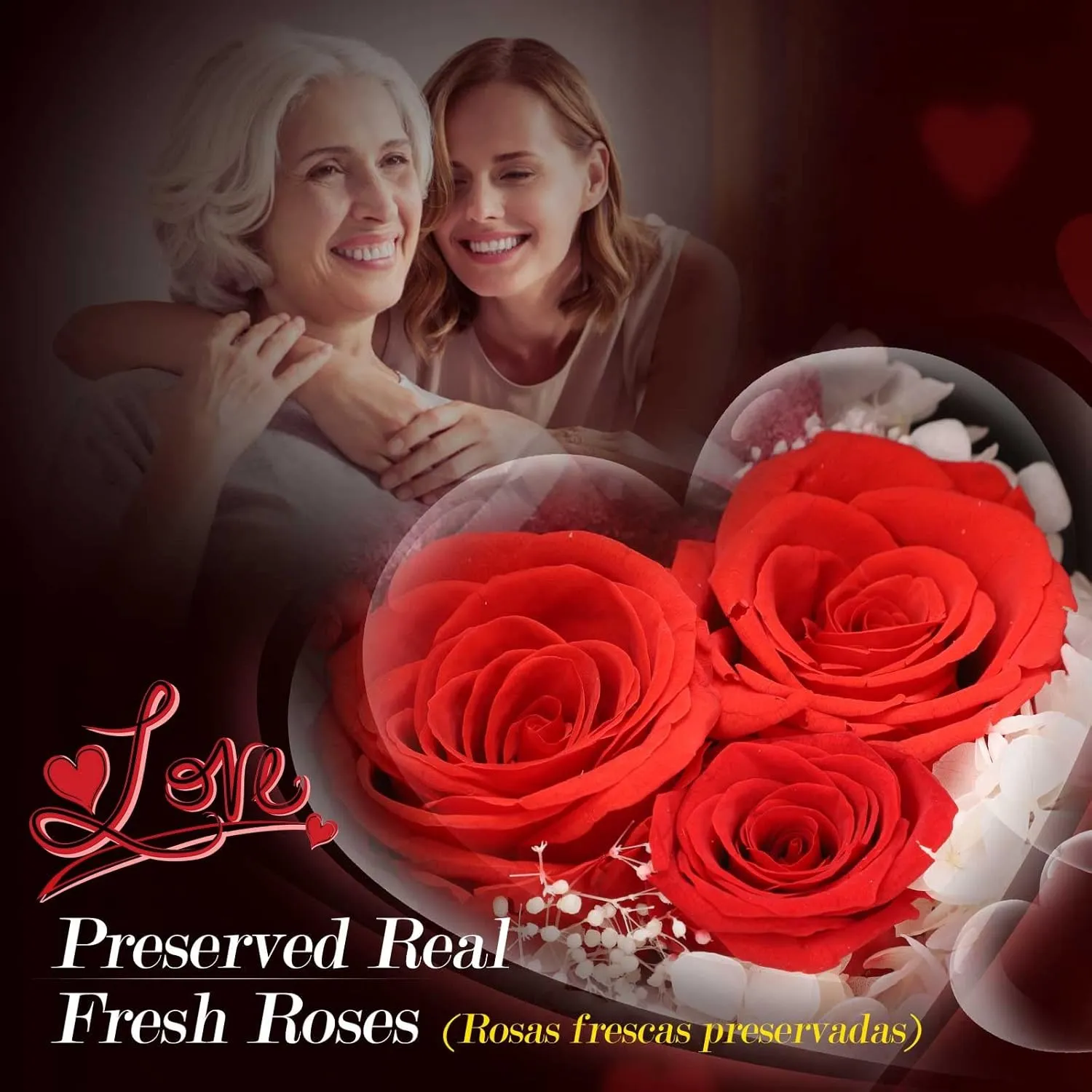 ADDWel Mothers Day Gifts for Mom from Daughter and Son, Unique Mom Birthday Gift Idea, Preserved Real Roses with I Love You in 100 Languages Mom Necklace, Cool Present to Mother Mama
