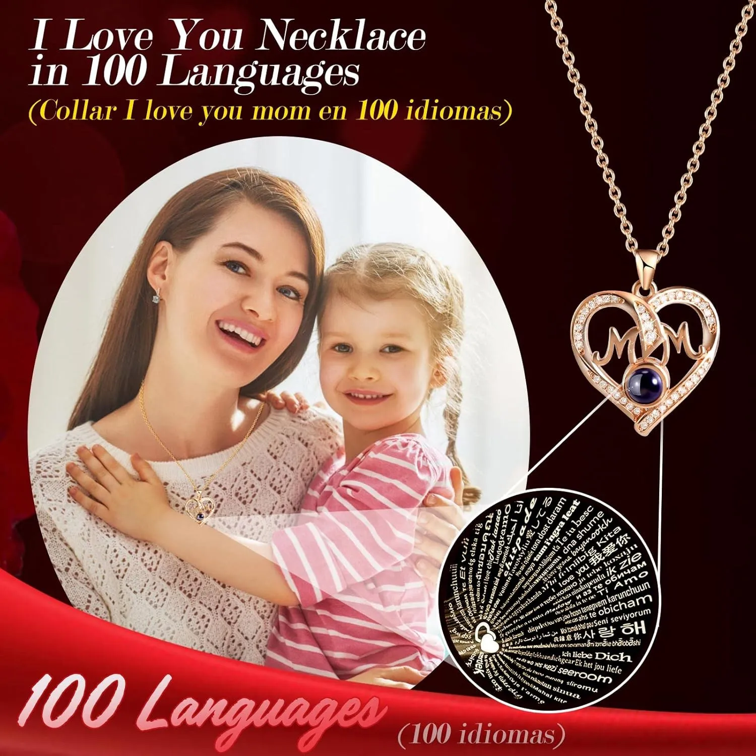 ADDWel Mothers Day Gifts for Mom from Daughter and Son, Unique Mom Birthday Gift Idea, Preserved Real Roses with I Love You in 100 Languages Mom Necklace, Cool Present to Mother Mama