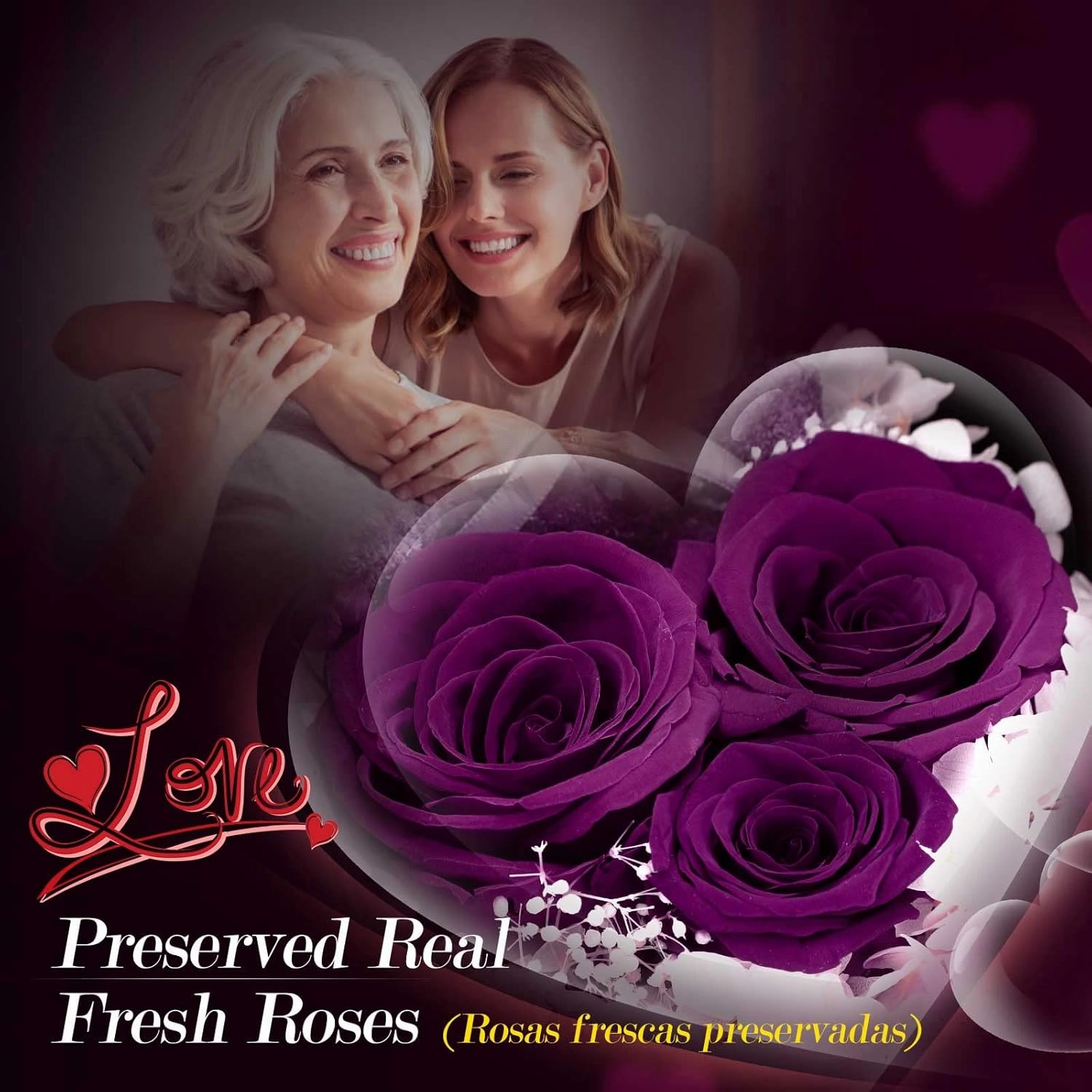 ADDWel Gifts for Mom from Daughter and Son, Unique Mother Birthday Gift Idea, Preserved Real Roses with I Love You in 100 Languages Mom Necklace, Cool Present to Mother Mama