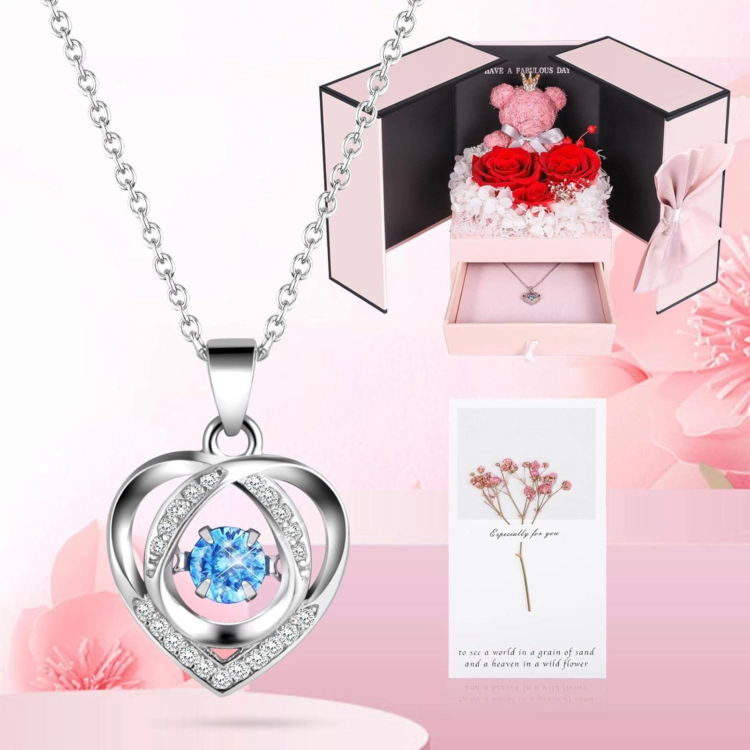 ADDWel Preserved Rose Gifts for Her, Forever Real Flowers with Sterling Silver Necklace for Wife Girlfriend Mom on Birthday Anniversary