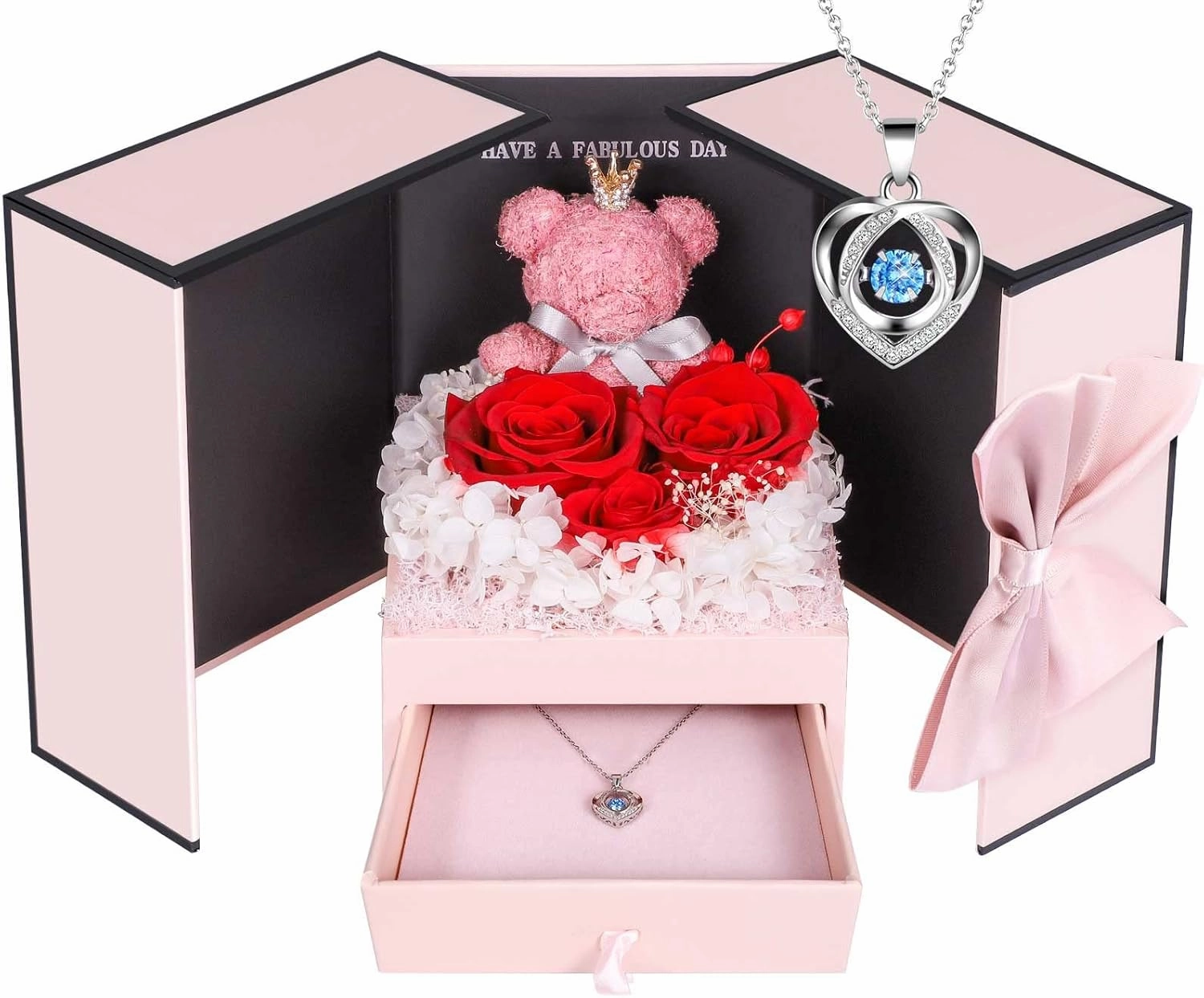 ADDWel Preserved Rose Gifts for Her, Forever Real Flowers with Sterling Silver Necklace for Wife Girlfriend Mom on Birthday Anniversary