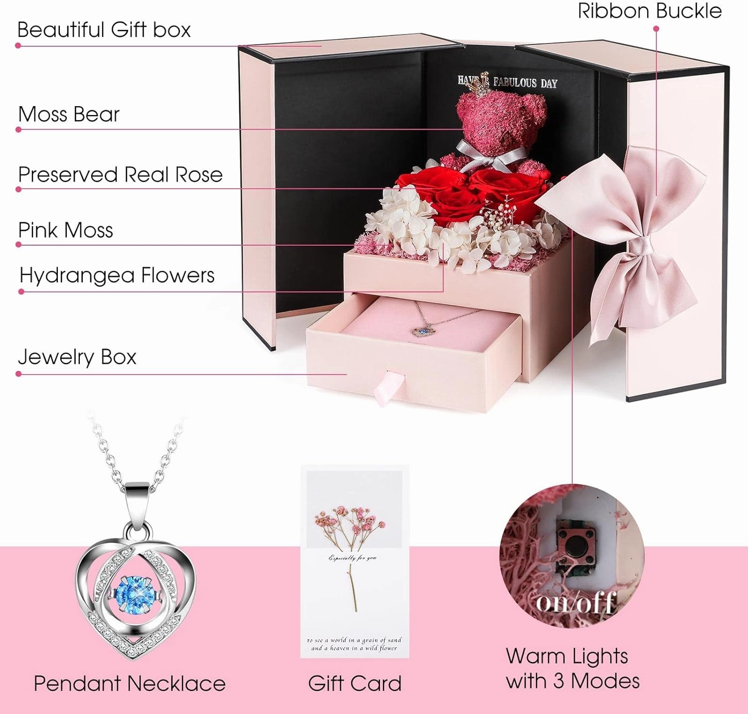 ADDWel Preserved Rose Gifts for Her, Forever Real Flowers with Sterling Silver Necklace for Wife Girlfriend Mom on Birthday Anniversary