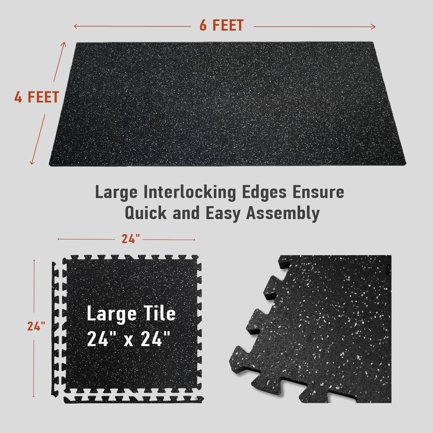 AIRHOP 0.56in Thick 24 Sq Ft Exercise Equipment Mats, 6 Tiles Upgraded Rubber Top with High Density EVA Foam, Large Interlocking Puzzle Gym Flooring for Home Gym, Heavy Weight Workout, 24 x 24in