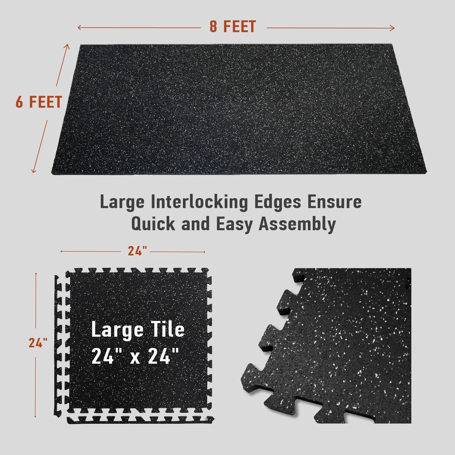 AIRHOP 0.56in Thick 48 Sq Ft Exercise Equipment Mats, 12 Tiles Upgraded Rubber Top with High Density EVA Foam, Large Interlocking Puzzle Gym Flooring for Home Gym, Heavy Weight Workout, 24 x 24in