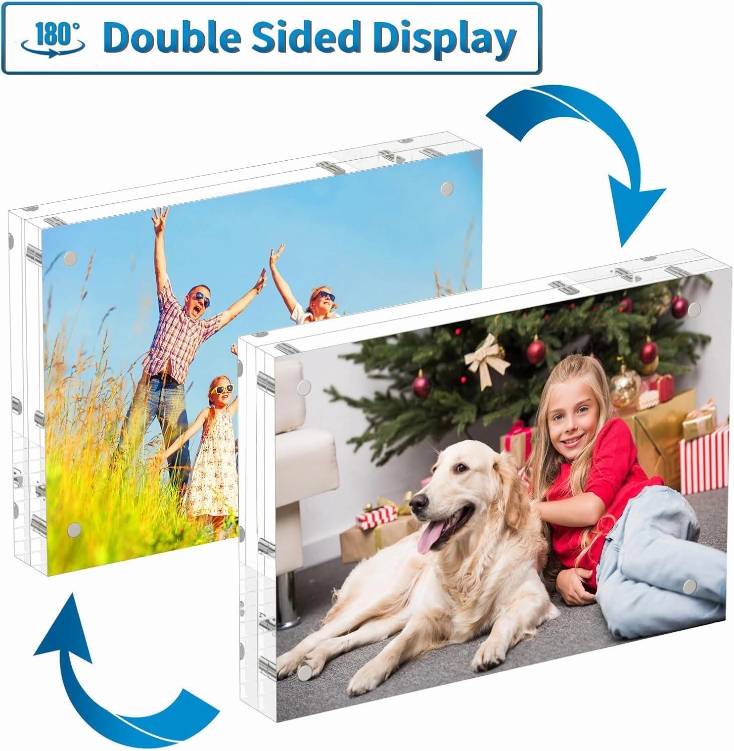 AITEE 5x7 Acrylic Picture Frames 6 Pack, 20% Thicker Block, Clear Picture Frames Freestanding Double Sided Magnetic Acrylic Lucite Frameless Transparent Square Frame Gift for Desktop Display