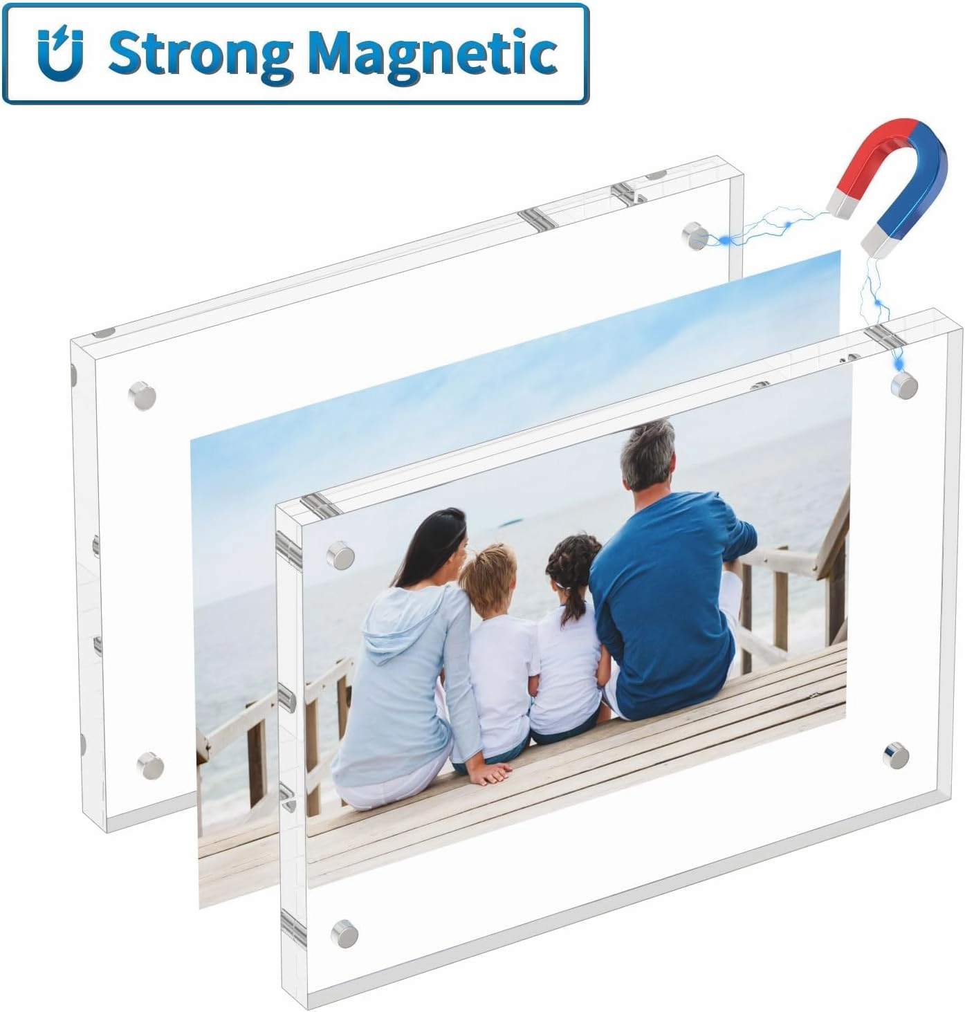 AITEE 5x7 Acrylic Picture Frames 6 Pack, 20% Thicker Block, Clear Picture Frames Freestanding Double Sided Magnetic Acrylic Lucite Frameless Transparent Square Frame Gift for Desktop Display