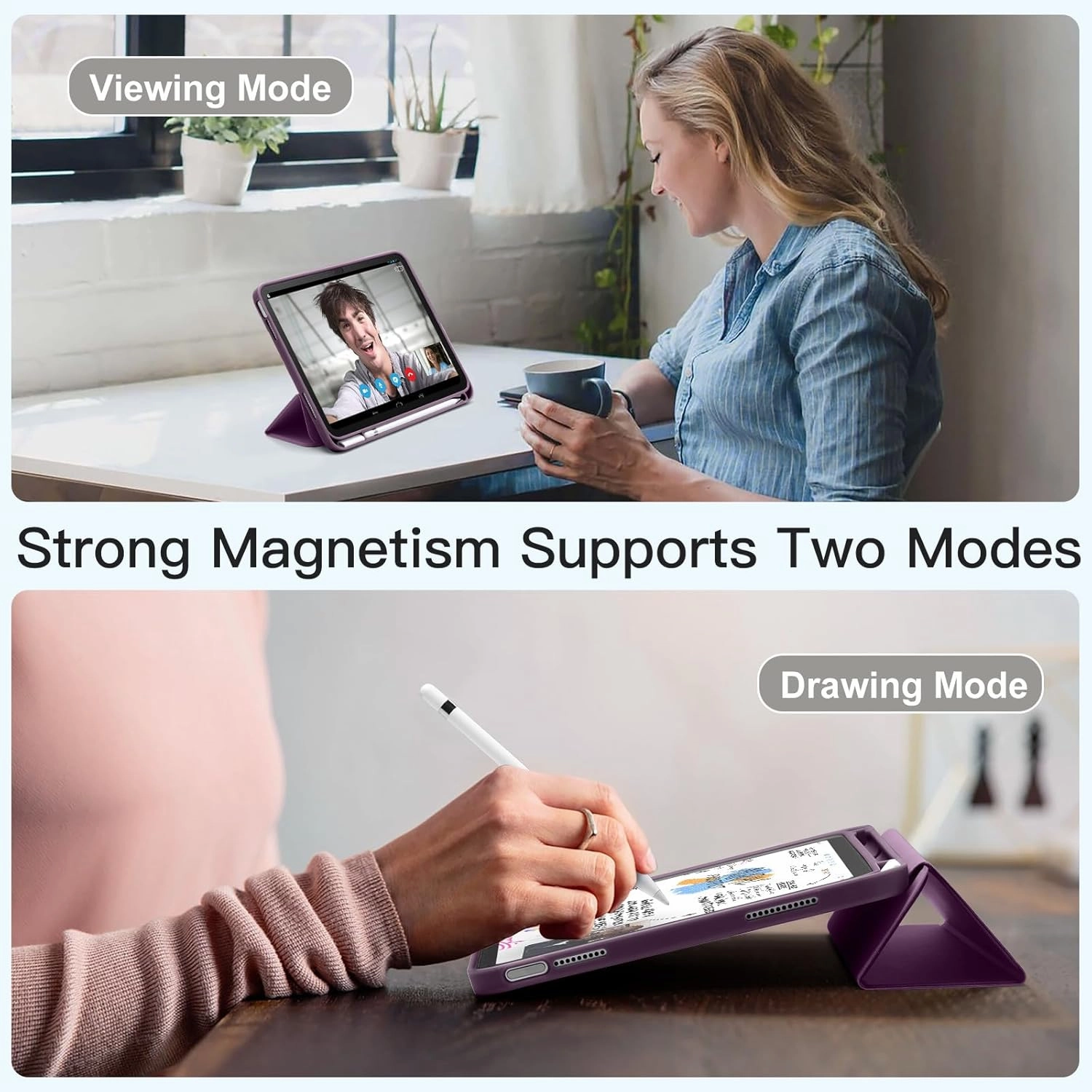 Akkerds Compatible with iPad (A16) 11th Generation Case 11 Inch 2025, for iPad 10th Generation Case 10.9 Inch 2022 with Pencil Holder,Slim Trifold Stand Protective Cover with Soft TPU Back,BerryPurple
