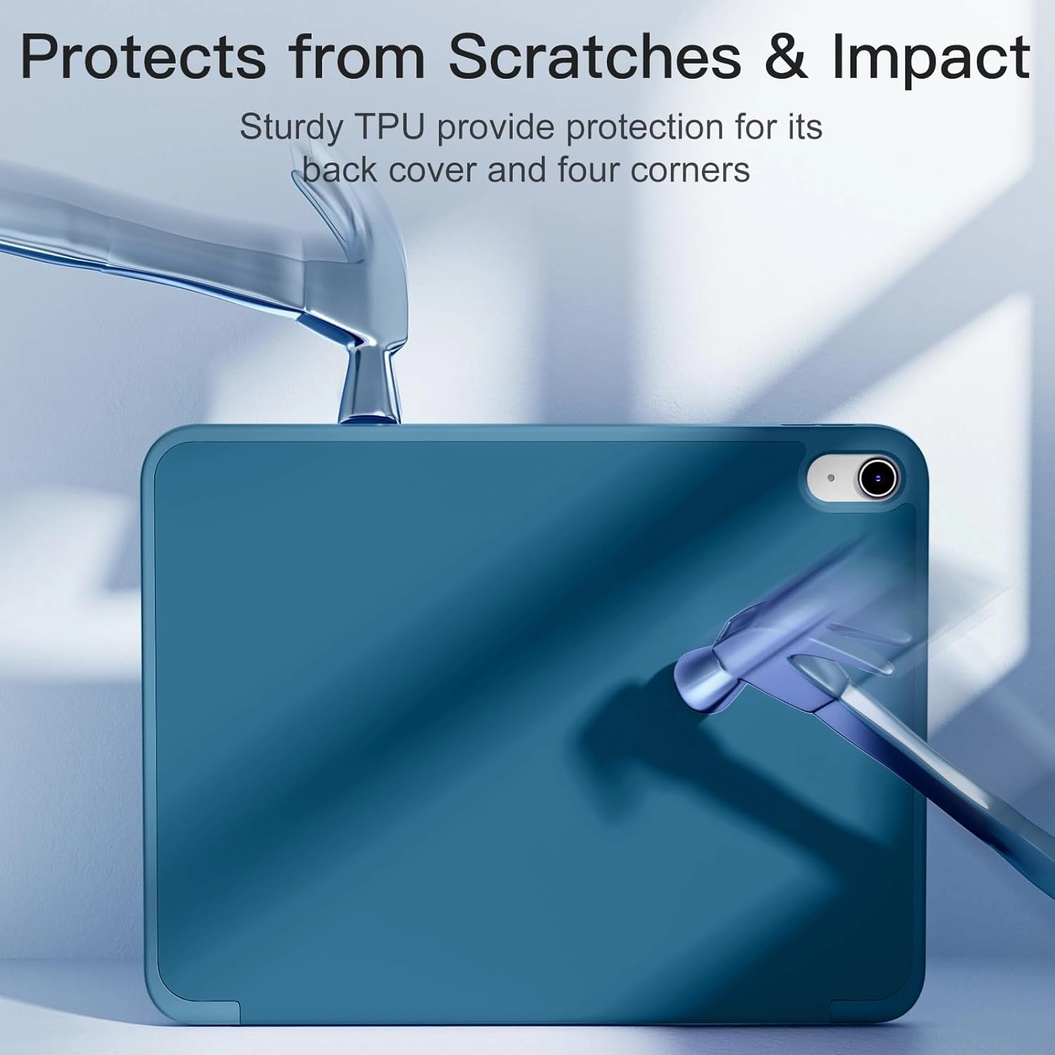 Akkerds Compatible with iPad (A16) 11th Generation Case 11 Inch 2025, for iPad 10th Generation Case 10.9 Inch 2022 with Pencil Holder, Slim Trifold Stand Protective Cover with Soft TPU Back, Bluemist
