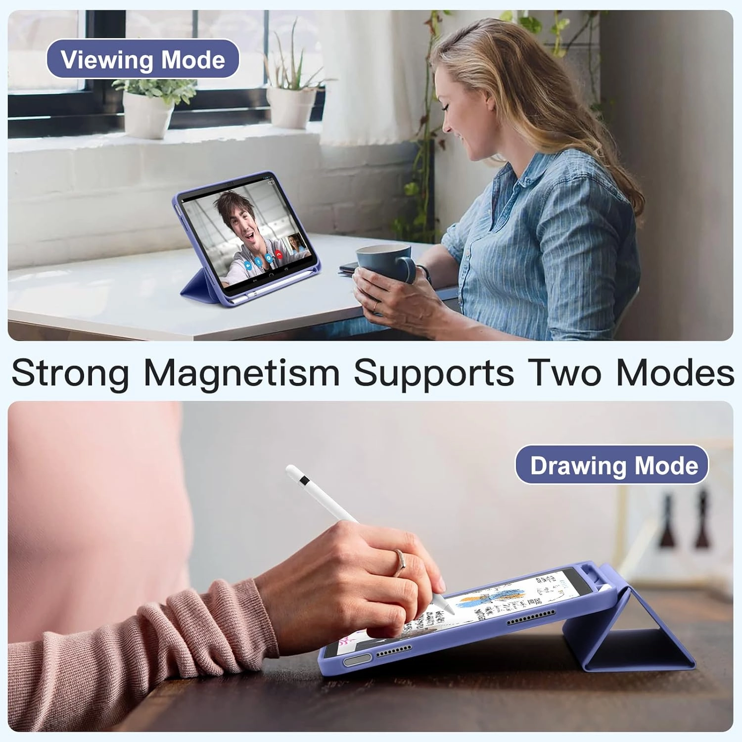 Akkerds Compatible with iPad (A16) 11th Generation Case 11 Inch 2025, for iPad 10th Generation Case 10.9 Inch 2022 with Pencil Holder, Slim Trifold Stand Protective Cover with Soft TPU Back,BluePurple