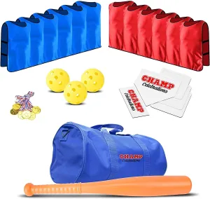 All-In-One Baseball Set | Kids Sports Duffle Bag, Jerseys, Field Bases & Pitching Rubber, Baseball Bat, Wiffle Balls & Gold Medals | For Home School, Groups & Birthdays - 12 Players