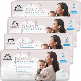 Amazon Brand - Mama Bear Plush Protection Diapers - Size 2, One Month Supply, Hypoallergenic Premium Disposable Baby Diapers, 184 Count (Pack of 4), White and Cloud Dreams