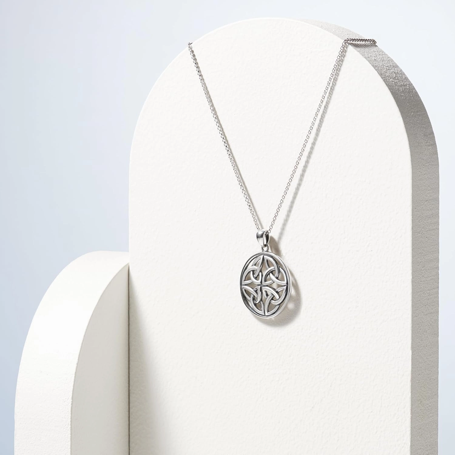 Amazon Essentials .925 Sterling Silver Celtic Pendant Necklace for Women, 18" Rolo Chain, Hypoallergenic Women's Jewelry