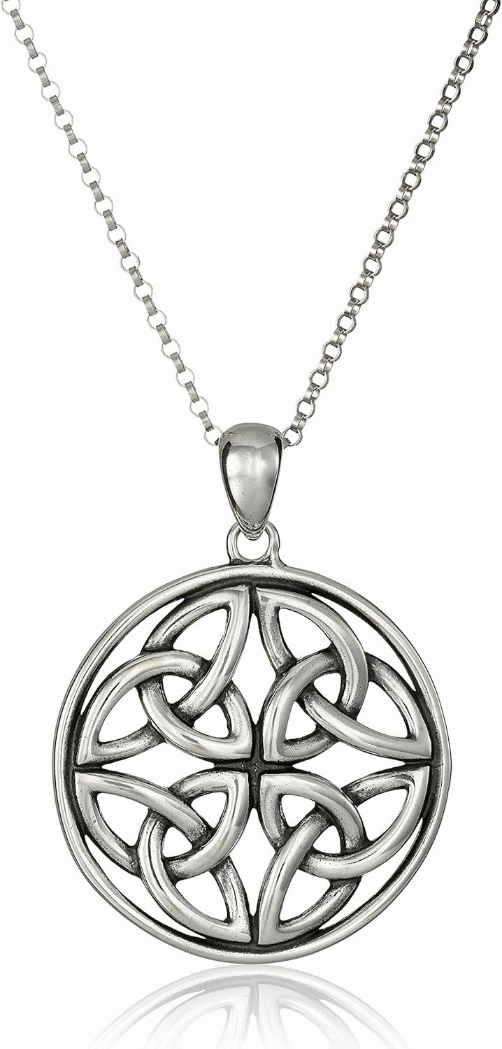 Amazon Essentials .925 Sterling Silver Celtic Pendant Necklace for Women, 18" Rolo Chain, Hypoallergenic Women's Jewelry