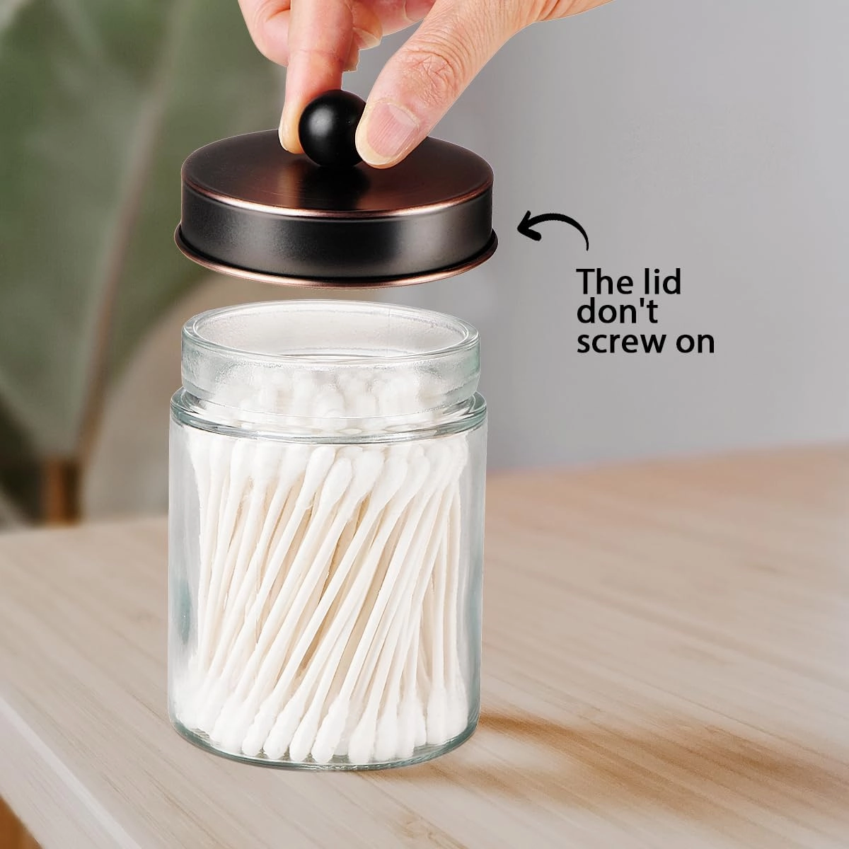 Amolliar 4Pc Apothecary Jars Bathroom Vanity Storage Organizer-Countertop Canister & Stainless Steel Lids &Cute Stickers -Qtip Dispenser Holder for Qtips,Cotton Swabs,Makeup Sponge(Oil Rubbed Bronze)