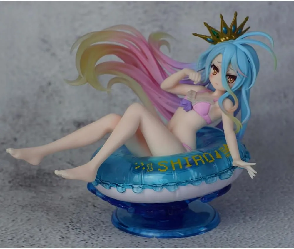 Anime Figure Shiro Swimsuit Figure 10cm Anime Girl Shiro Sitting on Swimming Ring PVC Model Statue Desktop Decoration Ornaments