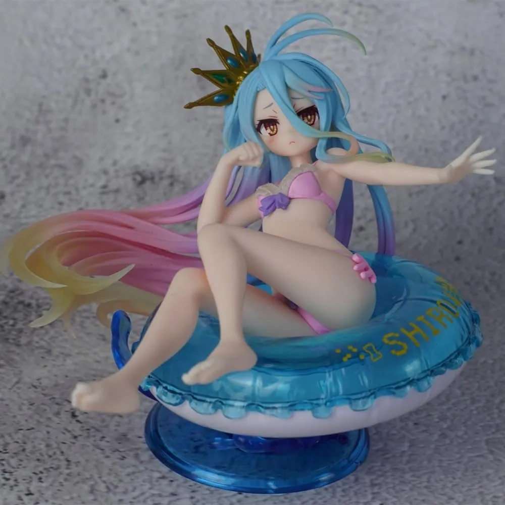 Anime Figure Shiro Swimsuit Figure 10cm Anime Girl Shiro Sitting on Swimming Ring PVC Model Statue Desktop Decoration Ornaments