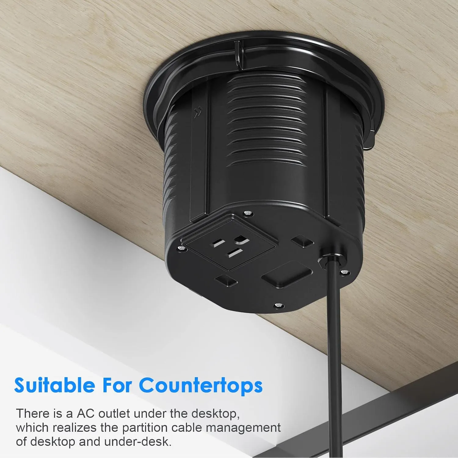 ANNQUAN 4.7inch Pop Up Outlet for Countertop with 15W Wireless Charger,4 Outlet,1 USB-C,1 USB-A,Pop Up Power Outlet for Table Workbench Nightstand