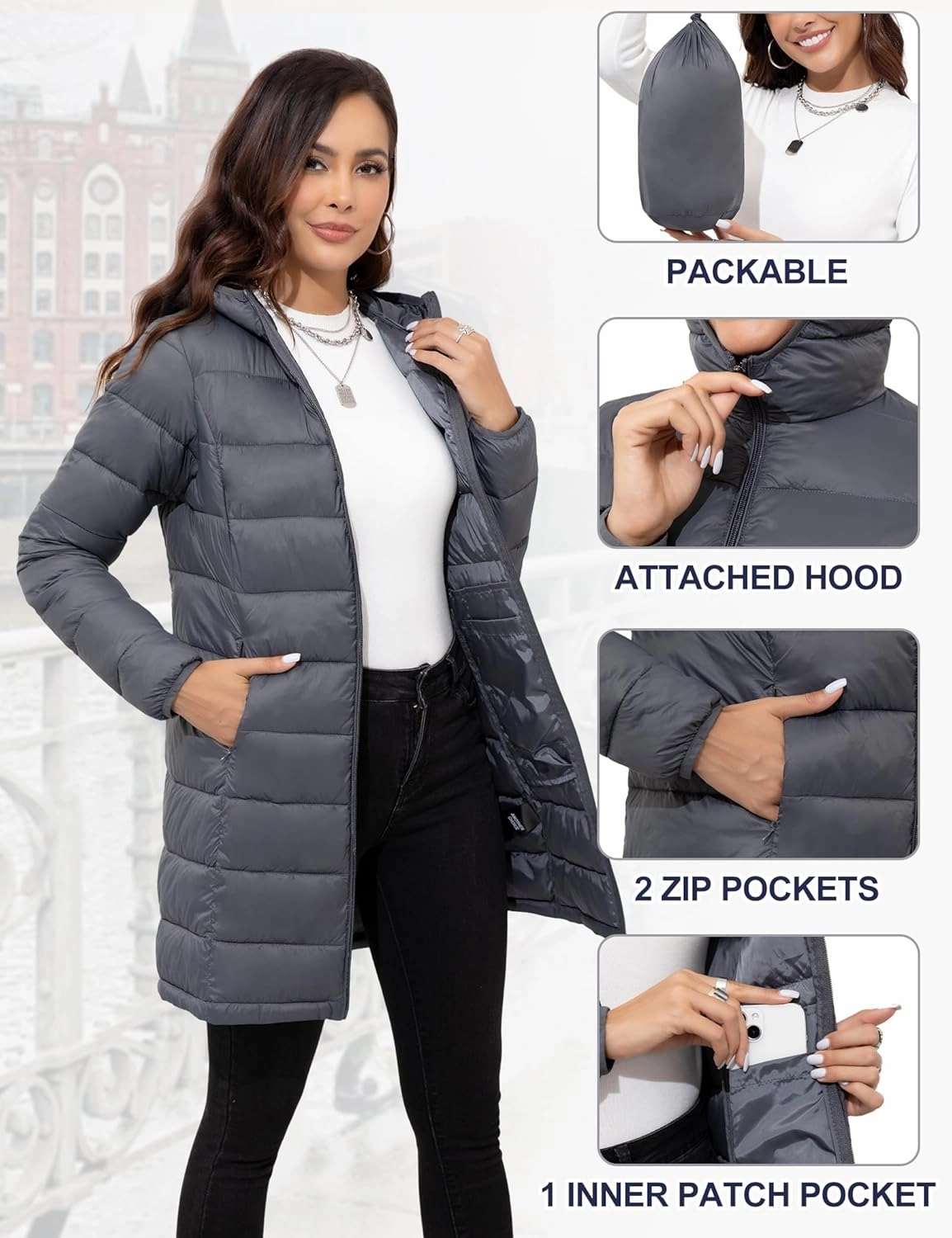 ANOTHER CHOICE Women Packable Puffer Jacket Lightweight Hooded Puffy Jacket