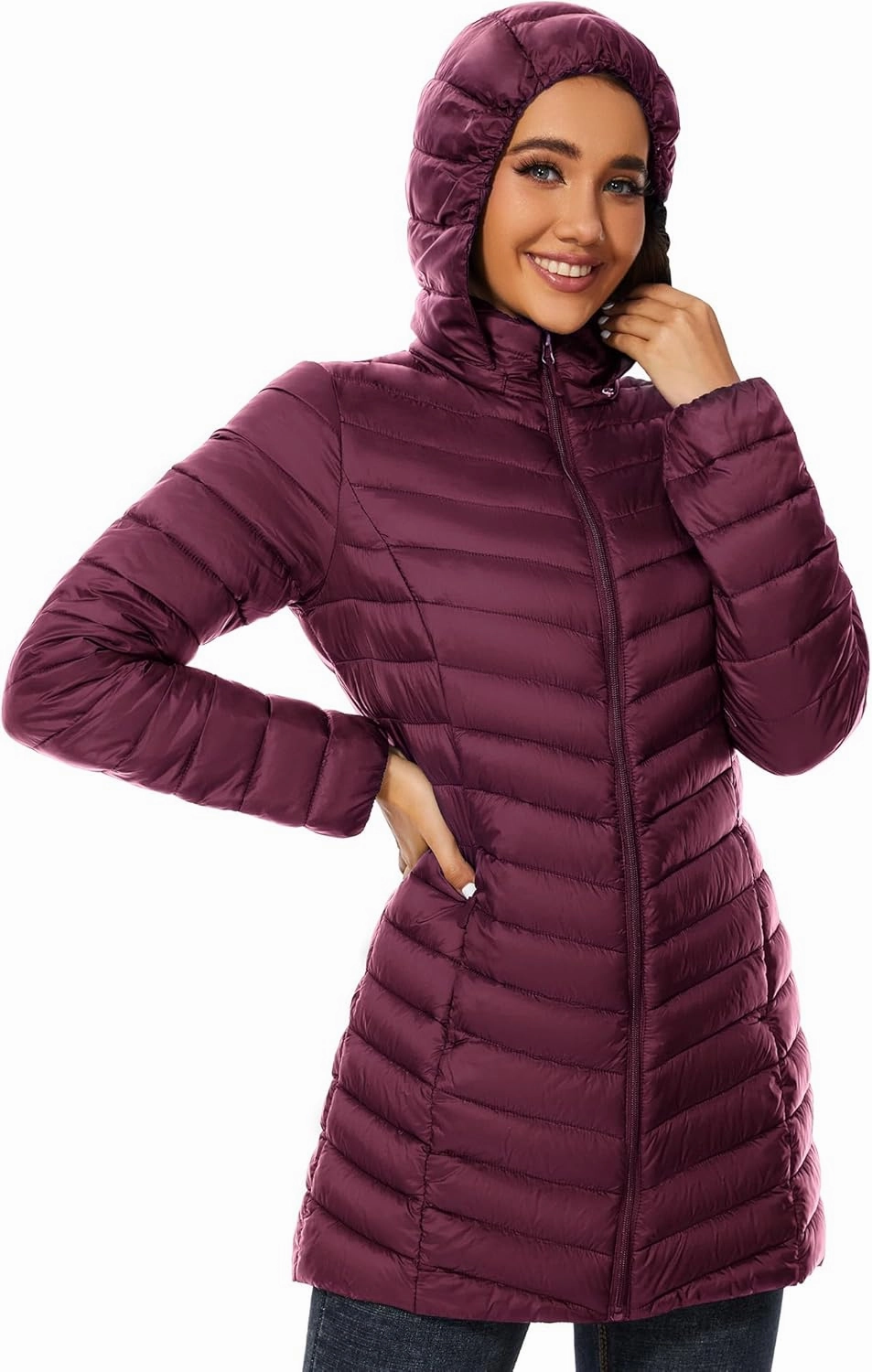 ANOTHER CHOICE Women Puffer Jacket Hooded Warm Lightweight Packable Quilted Puffer Coat Outwear