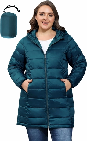 ANOTHER CHOICE Women's Packable Puffer Jacket, Hooded Lightweight Quilted Coat(Plus Size 1X-6X)