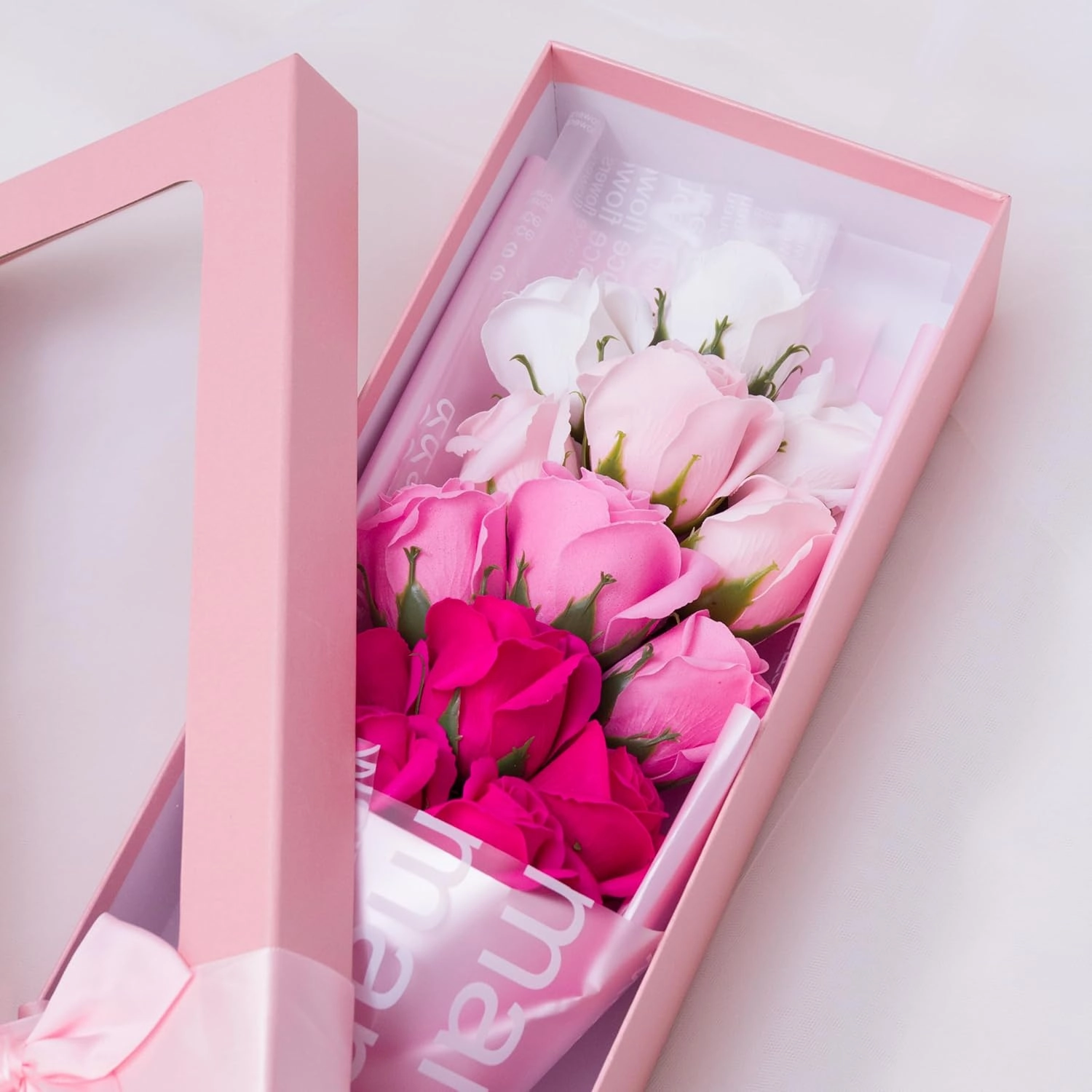 Ansuma Scented Soap Flower Bouquet Mixed Color Artificial Simulation Gradient Rose Bouquet Gift Box Mother's Day Graduation Birthday Anniversary Wedding and Proposal Gift (Pink)