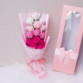 Ansuma Scented Soap Flower Bouquet Mixed Color Artificial Simulation Gradient Rose Bouquet Gift Box Mother's Day Graduation Birthday Anniversary Wedding and Proposal Gift (Pink)