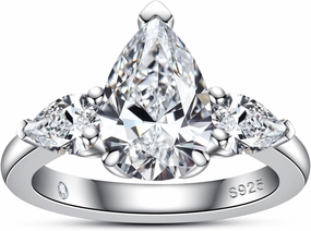 AnuClub Moissanite Wedding Ring 3.2-4cttw(3CT Center Stone) D Color VVS1 925 Sterling Silver Radiant/Emerald/Pear Cut Engagement Promise Rings for Women with Certificate