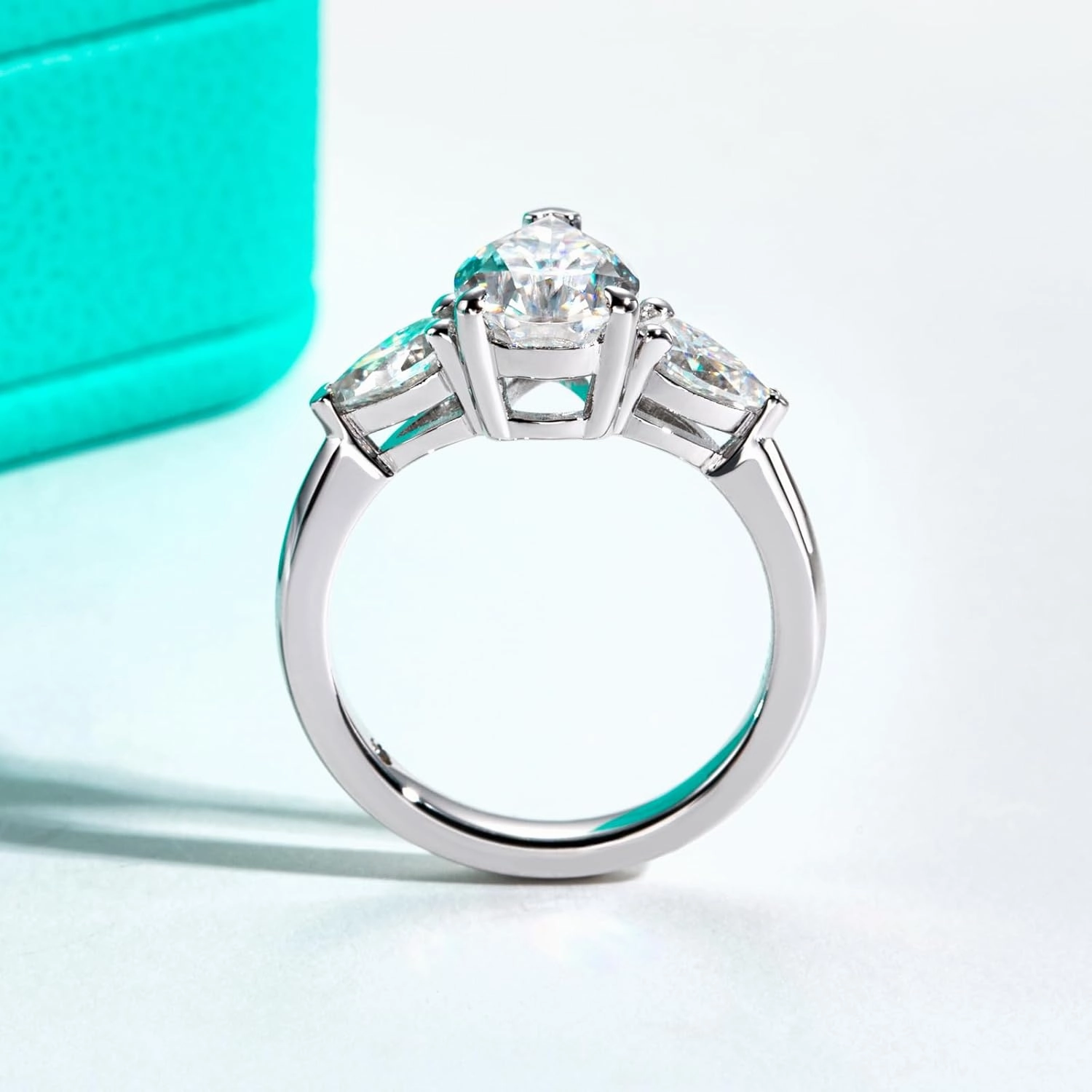 AnuClub Moissanite Wedding Ring 3.2-4cttw(3CT Center Stone) D Color VVS1 925 Sterling Silver Radiant/Emerald/Pear Cut Engagement Promise Rings for Women with Certificate