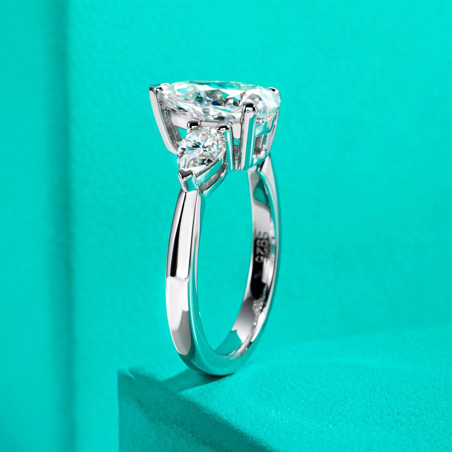 AnuClub Moissanite Wedding Ring 3.2-4cttw(3CT Center Stone) D Color VVS1 925 Sterling Silver Radiant/Emerald/Pear Cut Engagement Promise Rings for Women with Certificate