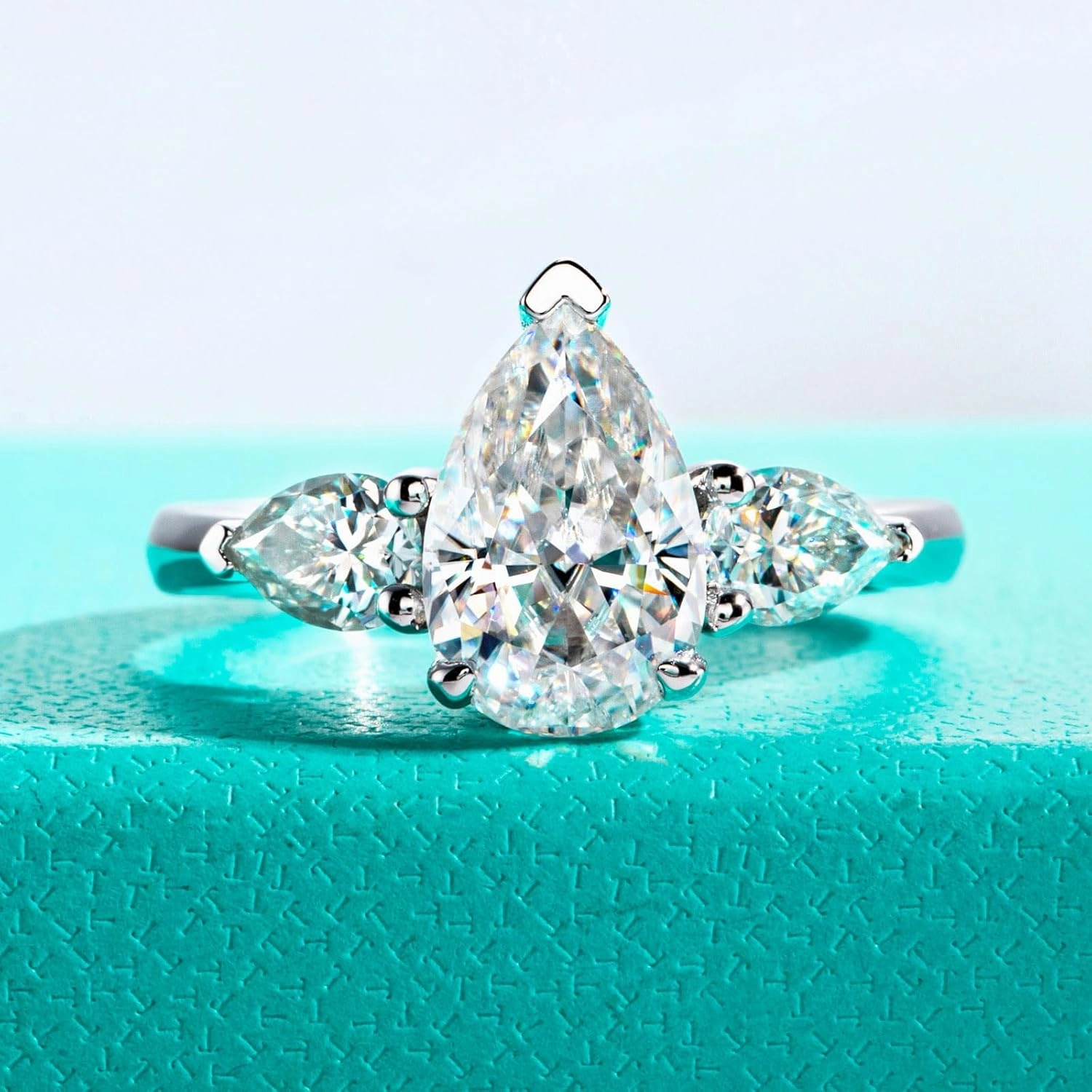 AnuClub Moissanite Wedding Ring 3.2-4cttw(3CT Center Stone) D Color VVS1 925 Sterling Silver Radiant/Emerald/Pear Cut Engagement Promise Rings for Women with Certificate