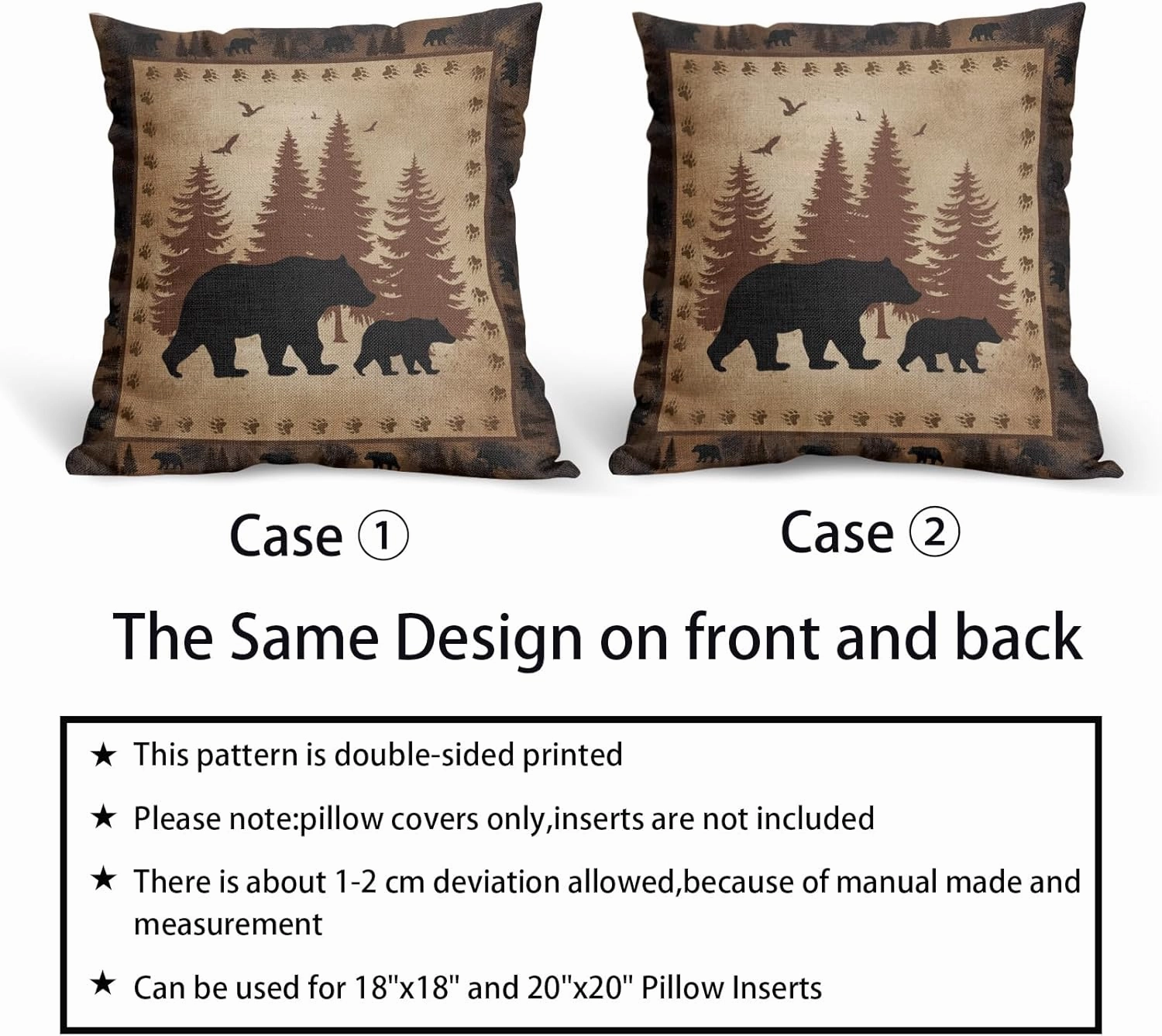 aportt Bear Pillow Covers 18x18 Inch Wild Animal Forest Cotton Linen Decorative Throw Pillow Case Nature Wildlife Tree Brown Cushion Cover Set of 2 Home Decor for Bedroom Sofa Living Room Couch Chair
