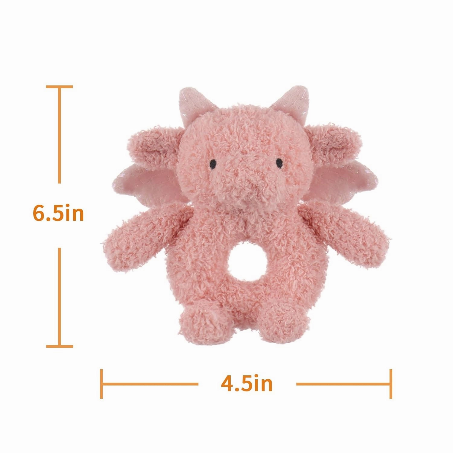 Apricot Lamb Baby Lovey Pink Dragon Soft Rattle Toy, Plush Stuffed Animal for Newborn Soft Over 0 Months