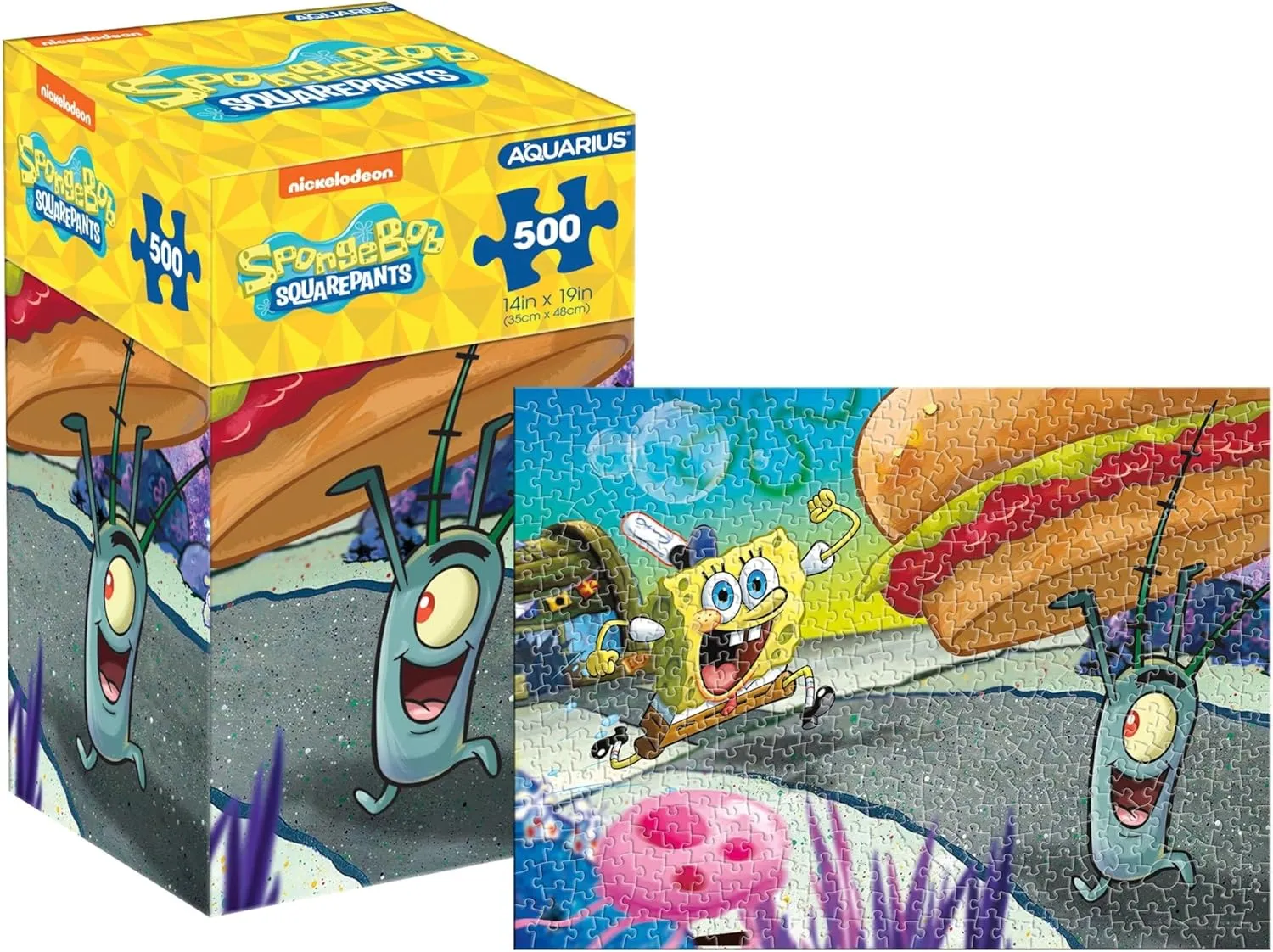 AQUARIUS Spongebob Plankton 500pc Puzzle (500 Piece Jigsaw Puzzle) - Glare Free - Precision Fit - Officially Licensed Spongebob Squarepants Merchandise & Collectibles - 14x19 Inches