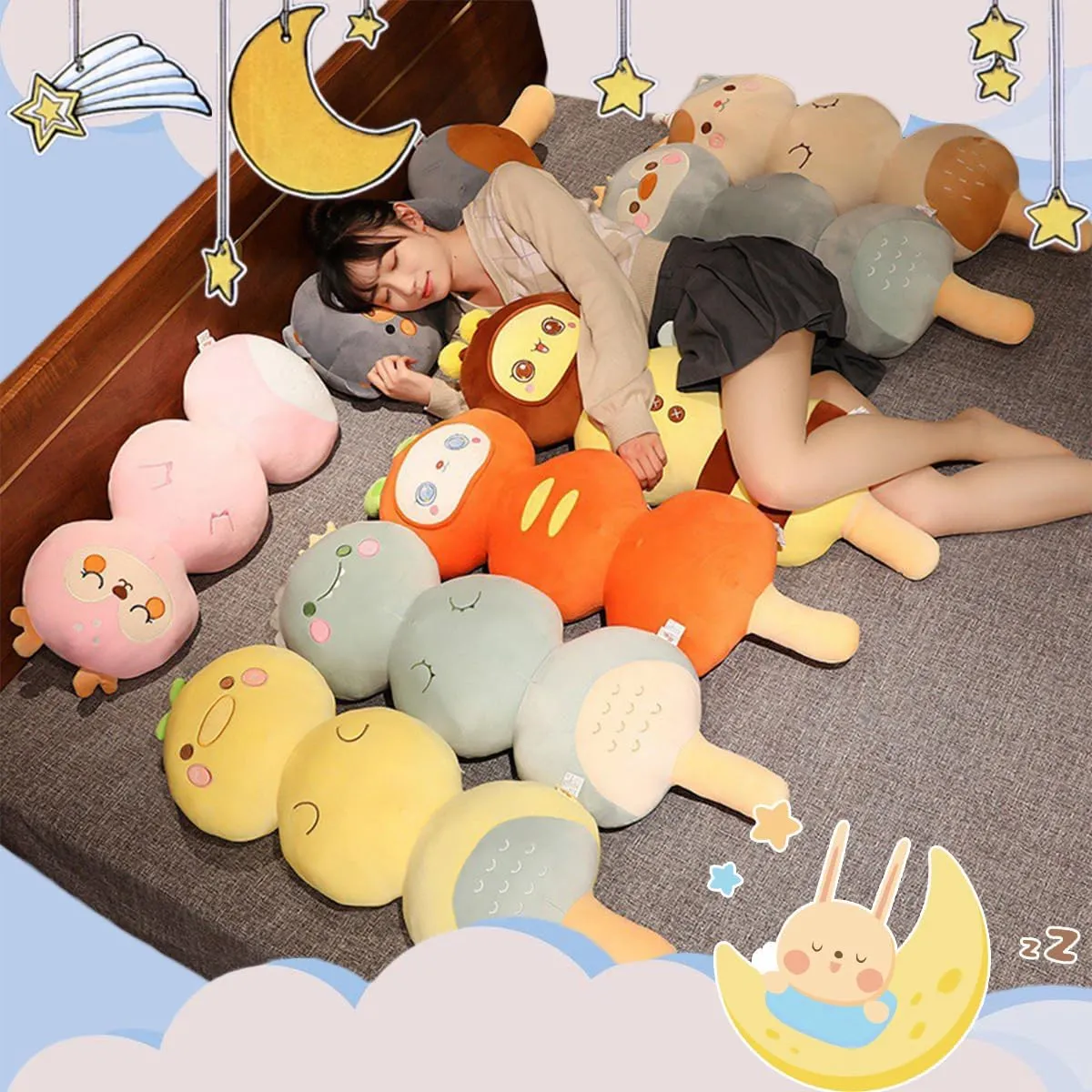 ARELUX Long Bunny Cotton Candy Plush Cute Rabbit Stuffed Animals Body Throw Pillow Soft Sleeping Hugging Plushie Toy Room Decor Gift for Kids Girls Boys Birthday Christmas