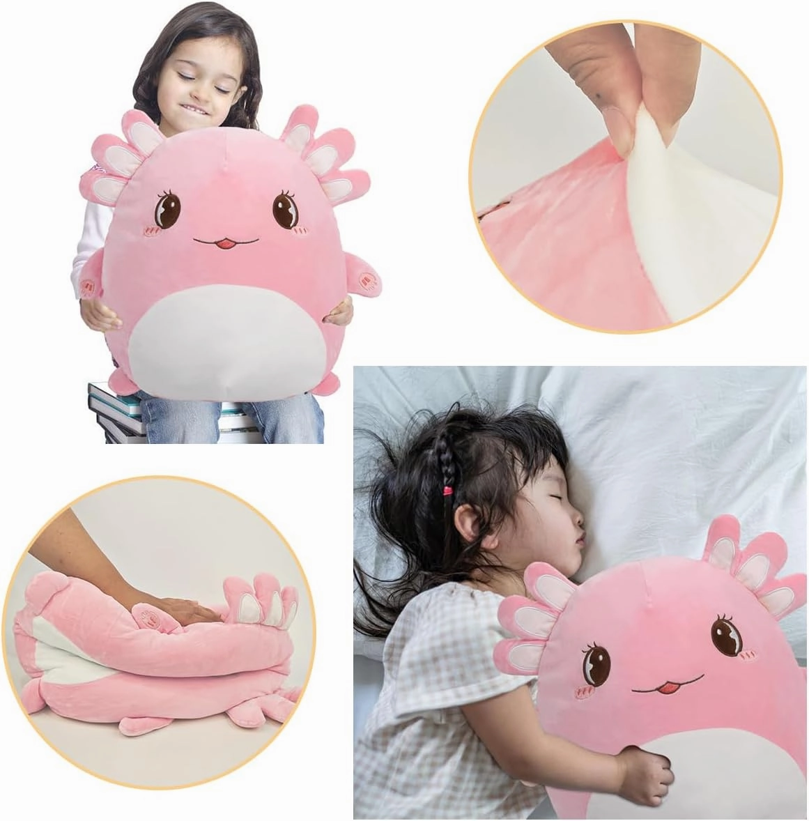 ARELUX 18in Soft Pink Axolotl Anime Plush Pillow Cute Stuffed Animal Plush Toy Kawaii Plushies Room Decor Accompany Plush for Friends Family Birthday