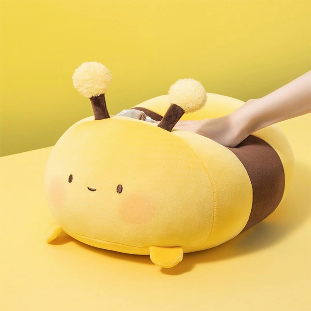 ARELUX Bee Plush Pillow Stuffed Animal Snuggly Pillow Cute Plush Toy Snuggle Buddy Bee Plushie Kawaii Soft Hugging Pillow for Kids Boys Girls 17.7in