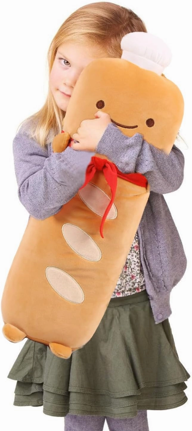 ARELUX Funny 17.7in Toast Baguette Pillow,French Baguette Shape Plush Hugging Pillow with Red Scarf,Soft Toast Food Sofa Cushion for Home Decor,Plush Toy for Friends Family Birthday
