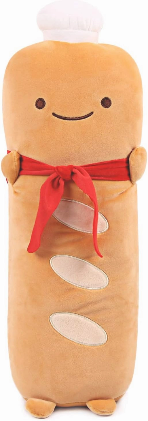 ARELUX Funny 17.7in Toast Baguette Pillow,French Baguette Shape Plush Hugging Pillow with Red Scarf,Soft Toast Food Sofa Cushion for Home Decor,Plush Toy for Friends Family Birthday