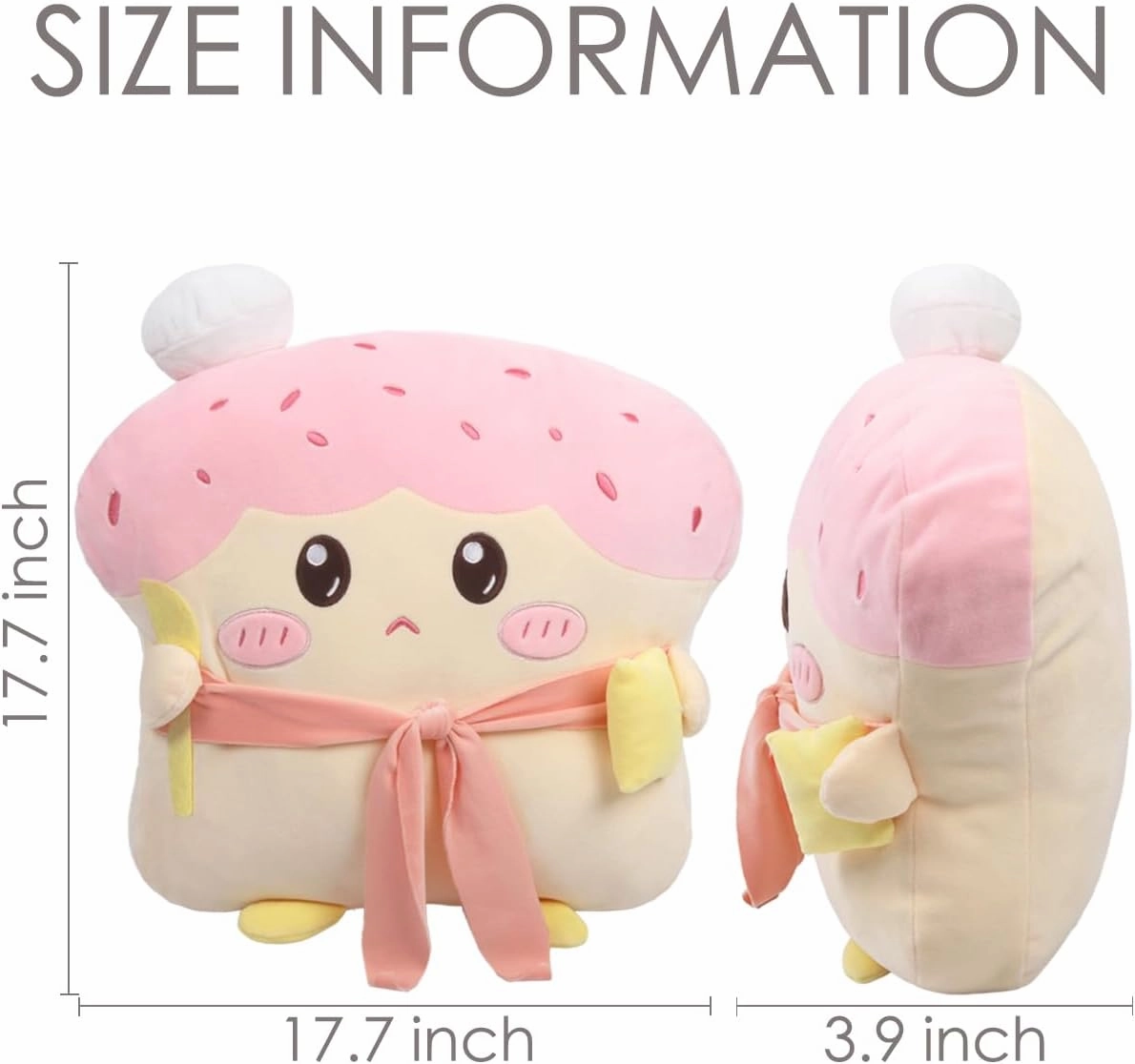 ARELUX Funny 17.7in Toast Sliced Bread Pillow,Pink Bread Shape Pink Plush Hugging Pillow with Red Scarf,Soft Strawberry Food Sofa Cushion for Home Decor,Plush Toy for Friends Family Birthday