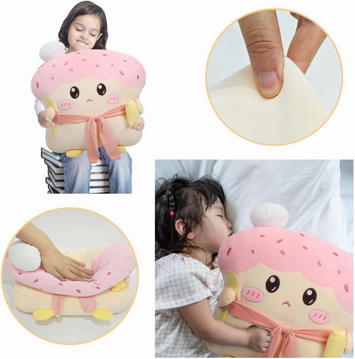ARELUX Funny 17.7in Toast Sliced Bread Pillow,Pink Bread Shape Pink Plush Hugging Pillow with Red Scarf,Soft Strawberry Food Sofa Cushion for Home Decor,Plush Toy for Friends Family Birthday