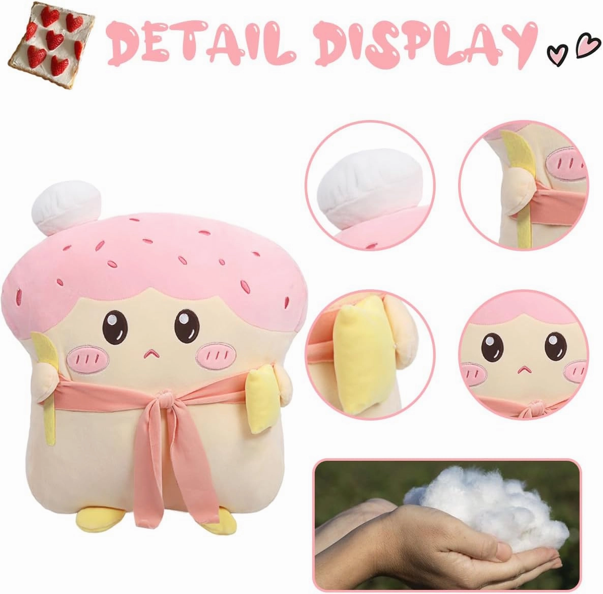 ARELUX Funny 17.7in Toast Sliced Bread Pillow,Pink Bread Shape Pink Plush Hugging Pillow with Red Scarf,Soft Strawberry Food Sofa Cushion for Home Decor,Plush Toy for Friends Family Birthday